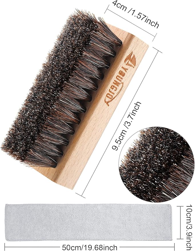 YoungJoy 3 Pieces Dual Sided Sneaker Shoe Cleaner Brush Set Shoes Clean Brush Kit Both Boar and Plastic Bristles with Microfiber Cloth (B)