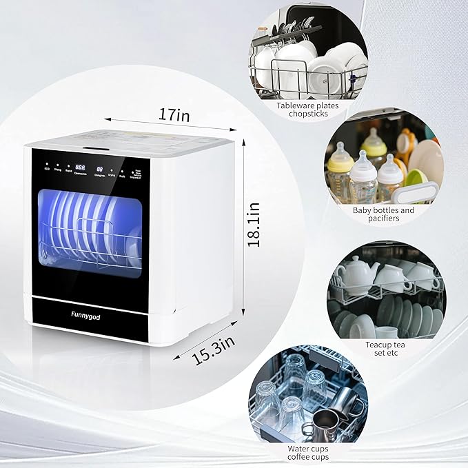 Countertop dishwasher, portable dishwasher, fully automatic, with 4 cleaning modes automatic water suction drying and disinfection functions can be connected to a faucet or bucket for use