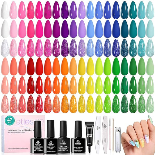 beetles Spring Gel Polish Set - 36 Colors Pastel Neon Gel Nail Polish Pink Red Green Blue Yellow Nail Polish with 4Pcs Base Top Coat Soak off Colorful Collection UV