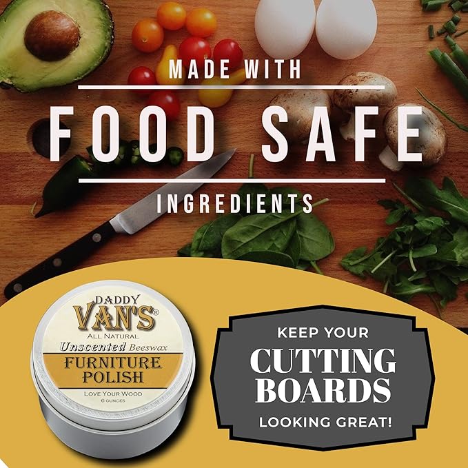 Daddy Van's All Natural Beeswax Furniture Polish – Unscented, Food-Safe Wood Wax for Furniture, Cabinets, Antiques & Butcher Blocks – Non-Toxic, Conditioning & Protective Finish for Wood Surfaces