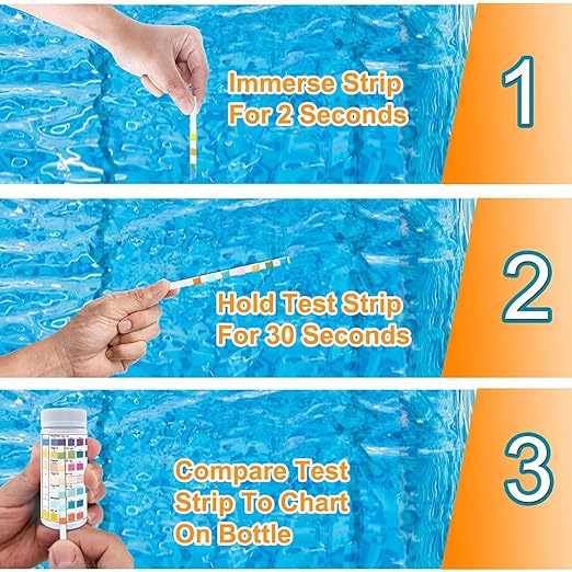 Swimming Pool Test Strips, 100 Piece Pool Tester Strips for Water, Accurate Water Quality Tester, for Maintenance, Homeowners, Swimmers, Hot Tub, Spa, Aquarium, Pond