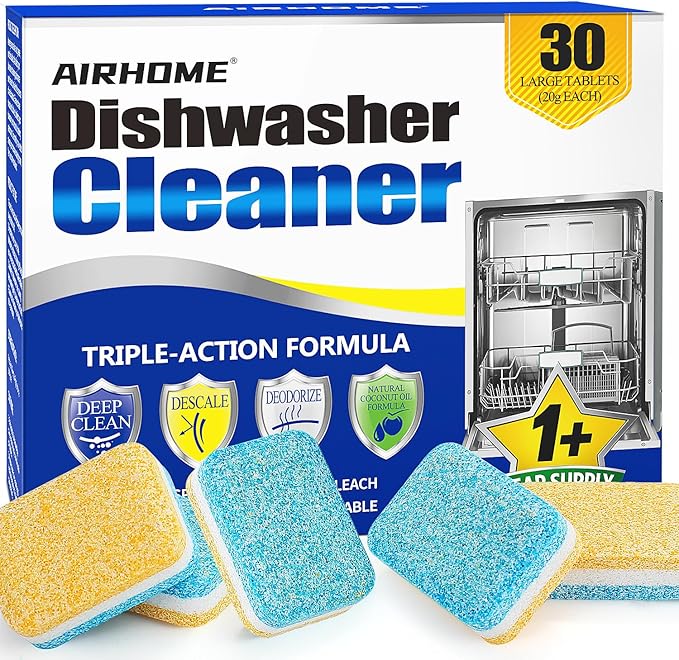 Dishwasher Cleaner Tablets,20g 30-Count Deodorizing Pods (15-Month Supply) - Heavy-Duty Descaler Removes Limescale, Minerals, Grease & Odors, Lemon Scent