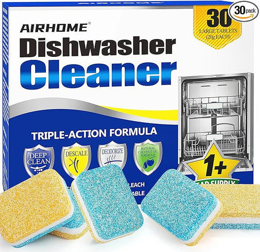 Dishwasher Cleaner Tablets, 30-Count Deodorizing Pods (15-Month Supply) - Heavy-Duty Descaler Removes Limescale, Minerals, Grease & Odors, Lemon Scent