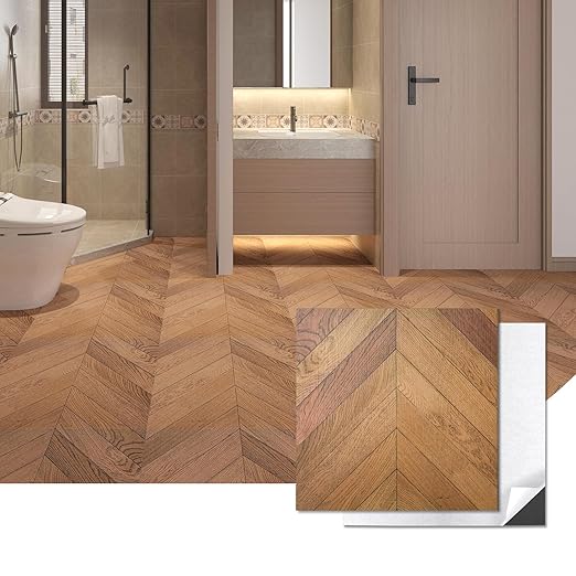 Art3d 10-Pack Herringbone Peel and Stick Vinyl Floor Tiles, 12" x 12" Self Adhesive Waterproof Wood Flooring Plank for Living Room, Kitchen, Bathroom, Bedroom, Cover 10 Sq. Ft, Brown