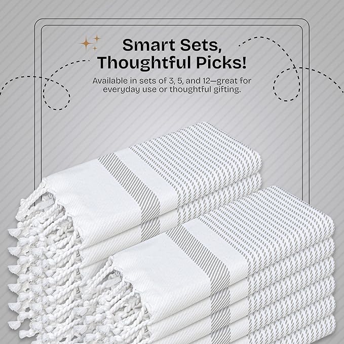 Ash Grey Turkish Kitchen Towels 16x26 Inch, 3 Pack, 100% Cotton, Ultra Absorbent, Soft, Fast Dry, Machine Washable, Dish Towel with Tassels for Drying Dishes, Cleaning, Everyday Use