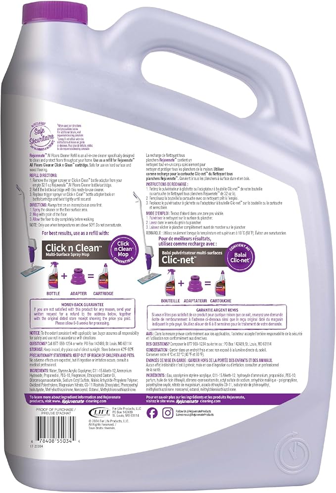 Rejuvenate All Floors Cleaner Refill, Breaks Down Dirt and Grime, Cleans and Protects Floors Throughout Your Home, Including Sealed Hardwood, Tile, Vinyl, Laminate and More, 1 Gallon, 2 Pack