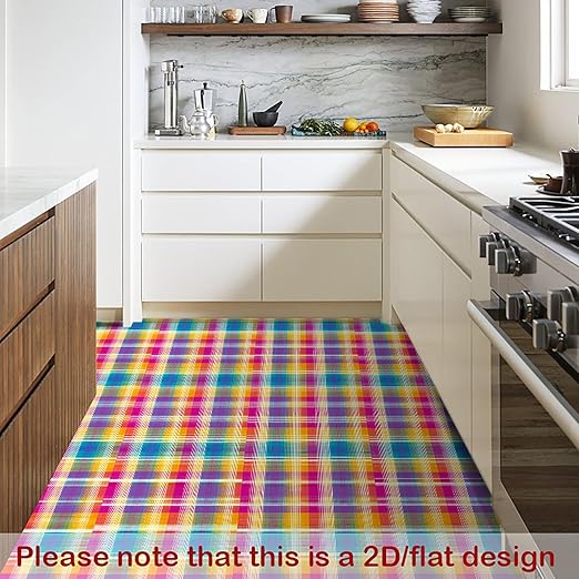 Nuxovilar Peel and Stick Vinyl Floor Tiles - 12x12 Inch Colorful Plaid Pattern, 10 Pcs Self-Adhesive Flooring for Easy Installation