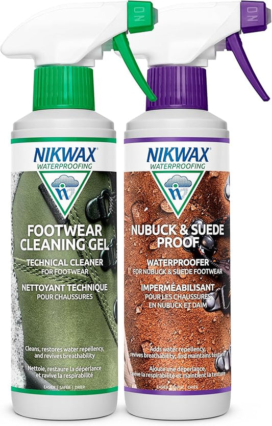 Nikwax Nubuck & Suede Proof Duo-Pack Clean & Waterproof Spray Restores DWR Water Repellency, Leather Shoe Care, Boot & Footwear Cleaner with Scrub Brush, Rain Protection, Safe for Gore-Tex