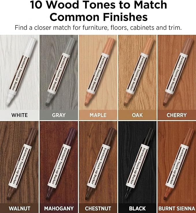 Lifreer Furniture Markers Touch Up Kit, 21 Pcs Wood Scratch Repair Kit with 10 Color Touch Up Pens, Wax Filler Sticks & Sharpener for Wood Floors, Cabinets, Tables, Desks & Bedposts