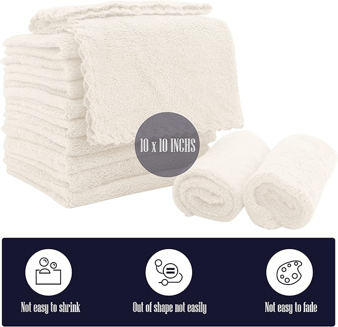 16 Pack Baby Washcloths - Luxury Coral Fleece - Extra Absorbent and Soft Wash Clothes for Newborns, Infants and Toddlers - Suitable for Sensitive Skin and New Born - Baby Shower - Cream, 10x10 Inch