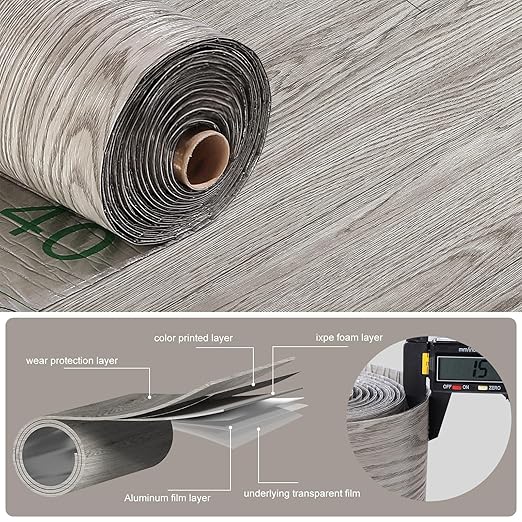 3D Peel and Stick Vinyl Floor Tile Roll Wood Plank Sticker 15.75"x 79"/8.6 Sq.Ft, for Home Apartment Room Self Adhesive Easy DIY Removable Waterproof Thicken Floor Covering Dark Wood