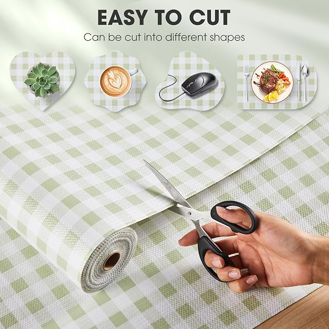 Drawer and Shelf Liner, Non-Slip Kitchen Cabinet Liners Non-Adhesive Thick Strong Grip Waterproof Washable Mats Protect Dresser Shelves Cupboard Bathroom Cabinets, Sage Green, 12 in X 10 FT