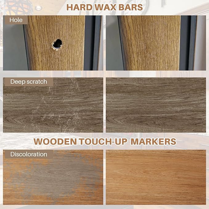 Vinyl Floor Repair Kit with Heat Pen - 6 Colors Hardwood Floor Wax Wood Furniture Marker Laminate Repair Kit Cover Scratches, Stains,Cracks, Holes for Doors, Cabinets, Table, Floors