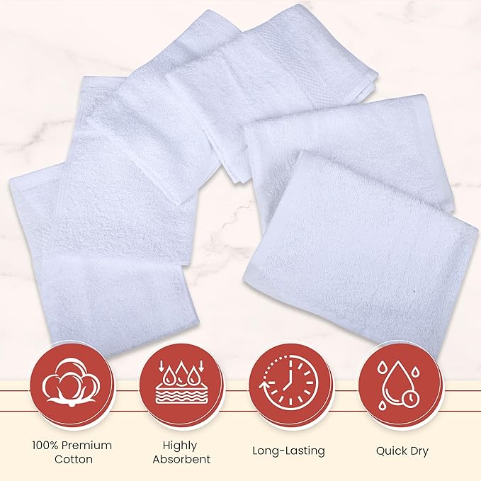 Vintage Vista 100% Cotton Dish Cloths (Pack of 6) - Dish Rags for Washing Dishes - Reusable & Highly Absorbent Kitchen Towels - Kitchen Rags for Christmas - (12" x 16" - White)