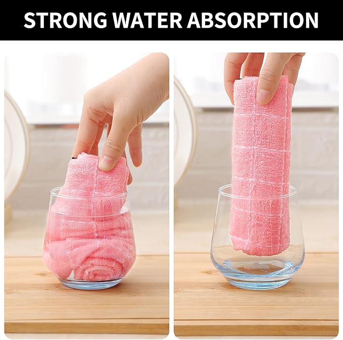 Homaxy 100% Cotton Terry Kitchen Towels(Pink, 13 x 28 inches), Checkered Designed, Soft and Super Absorbent Dish Towels, 18 Pack