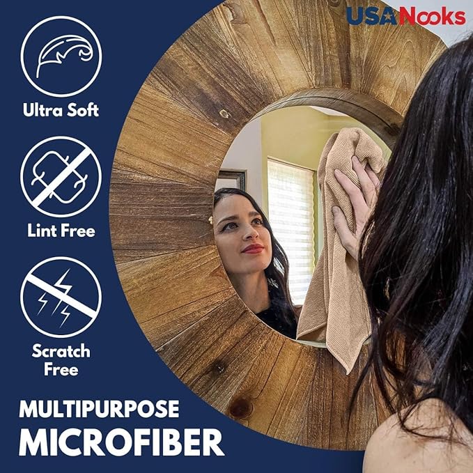 USANOOKS Microfiber Cleaning Cloth - Beige - 8Pcs (12.5x12.5 inch) High Performance - 1200 Washes, Ultra Absorbent Car Towel Traps Grime & Liquid for Streak-Free Mirror Shine - car Washing Cloth