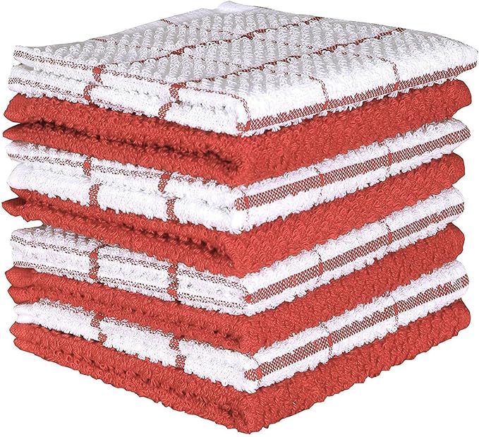 AMOUR INFINI Cotton Kitchen Dish Cloths Set of 8 – Highly Absorbent, Super Soft Premium Terry Cleaning Cloth (12"x12" Inch) Premium Dishcloths for Washing Dishes (Rust)