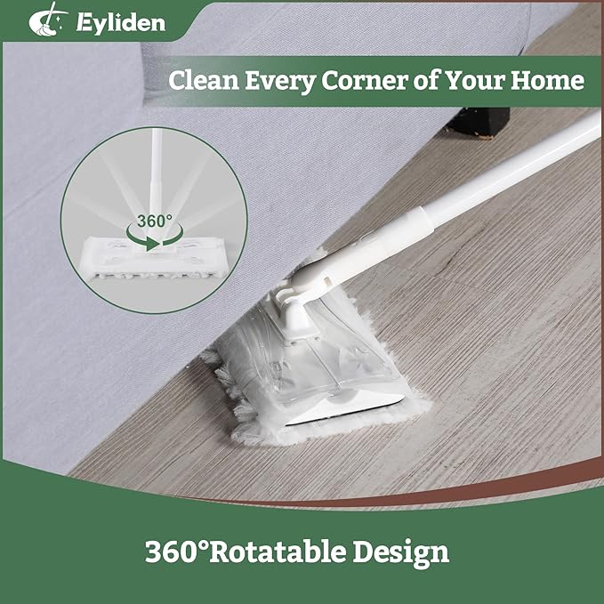 Eyliden Dust Mop, Sweeping & Mopping Kit with 58" Extended Long Handle, 36 Disposable Dry Cloths, Multi Surface Sweeper Mops for Hardwood, Tile, and Vinyl Floor Cleaning, Iron Handle, White
