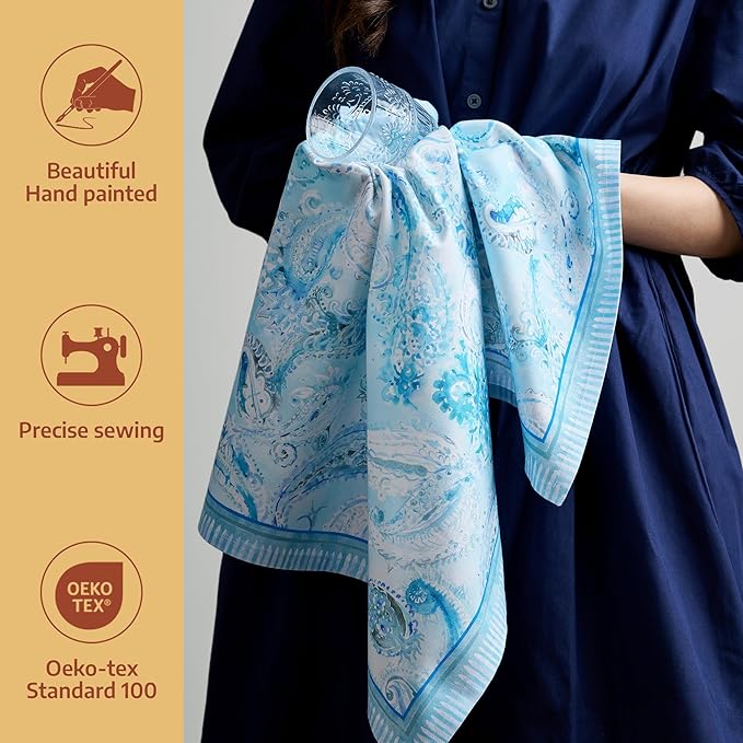 Maison d' Hermine Dish Towels 100% Combed Cotton Premium Easter Kitchen Towels Dishcloth for Home, Kitchen, Dining, Cocktail Parties & Camping, Paisley Blues - (Set of 3)
