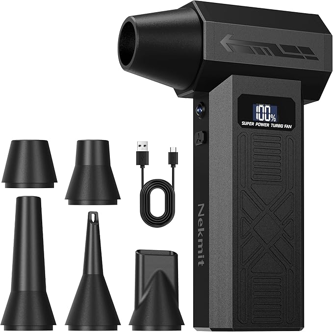 Nekmit Compressed Air Duster - 120000RPM Super Power Electric Air Duster, 4-Gear Adjustable Mini Blower with Fast Charging, Dust Blower for Computer, Keyboard, House, Outdoor and Car