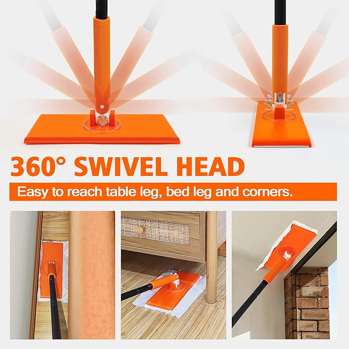 JEHONN Sweeper Mop Compatible with Swiffer Pads, 2-in-1 Starter Kit for Multi Surface Cleaning, Disposable Floor Duster, 10 Dry Sweeping Cloths, 10 Wet Mopping Refills for Kitchen Wall Window