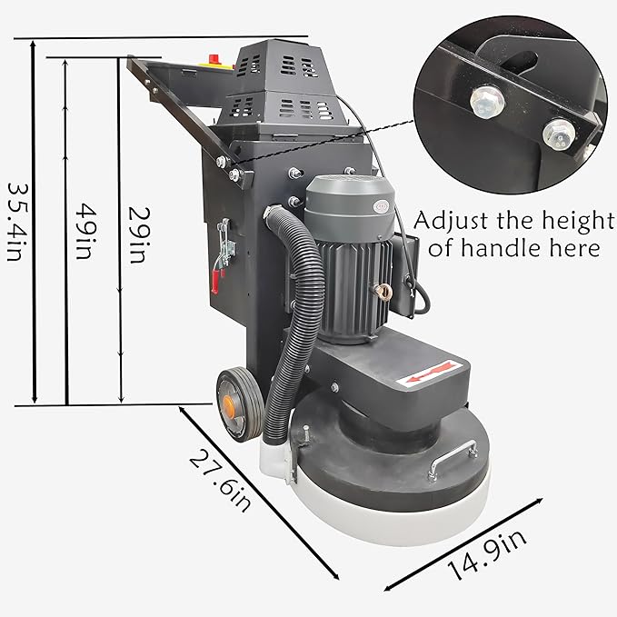 TECHTONGDA Concrete Floor Grinder Polisher 5 Head Grinding Base 14.9in Grinding Width with Built-in Dust Collection Fan for Construction Sites Industrial Workshops Garage 220v/4kW