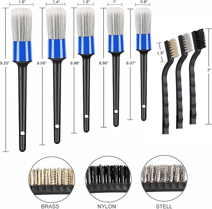 10pcs Car Detailing Kit, Premium Detailing Brush Set Includes 5 Soft Car Detailing Brushes, 3 Wire Brush, 2 Air Vent Brush for Cleaning Car Interior and Exterior Detailing, Blue