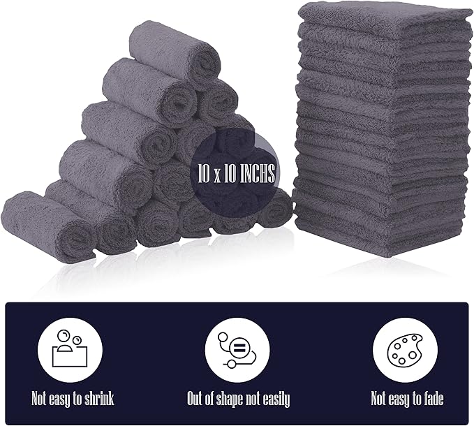32 Pack Baby Washcloths - Luxury Coral Fleece - Extra Absorbent and Soft Wash Clothes for Newborns, Infants and Toddlers - Suitable for Sensitive Skin and New Born - Baby Shower - Grey, 10x10 Inch
