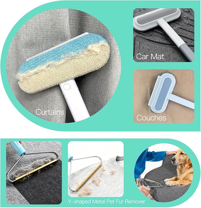 Carpet Rake for Pet Hair Removal：Upgraded 3 In 1 Reusable Carpet Scraper Pet Tool Kit, Adjustable Handle for Deep Clean Dog & Cat Hair Remover, Lint Remover Scraper for Carpets, Mats, Rugs, Car&Couch
