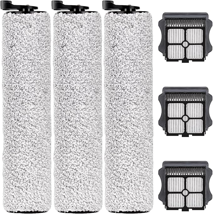 (6 Pack) Floor One S3 Replacement Brush Rollers and HEPA Filters for Tineco Floor One S3, iFloor 3 Cordless Wet Dry Vacuum Cleaner, 3 Brush Rollers, 3 HEPA Filters, Accessories Kit
