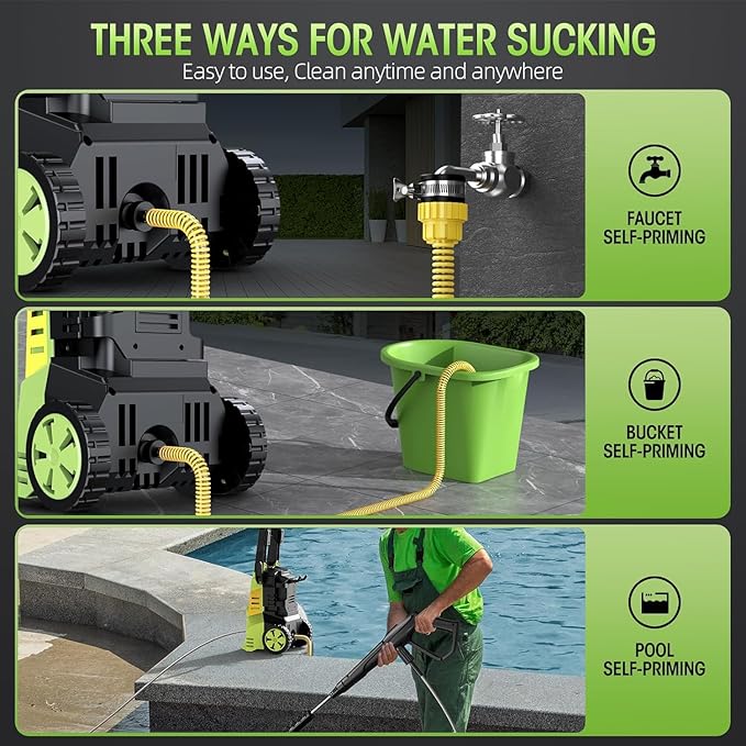 Electric High Pressure Washer - Portable Washer with 23 FT Water Outlet & 6.6 FT Inlet Hose, Steel Spray Wand, Foam-Adjustable Cannon, 4 Nozzle Set, Cleans Car/Patio/Fence/Window, 3800PSI 2.4GPM