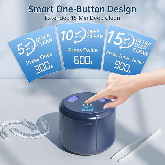 45kHz Ultrasonic Retainer Cleaner Machine, 200ML Dental Deep Cleaning Pod for Dentures, Aligners, Invisalign, Mouth Guards, Night Guards, Jewelry, Toothbrush (Blue)