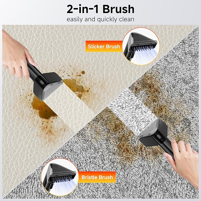 Portable Spot Cleaner Machine for Carpet and Upholstery - 18Kpa Carpet Cleaner with Dual BrushHeads, Easy Move, Cleaning Machine for Furniture, Couch, Stairs, Car and Pet Stain,Yellow