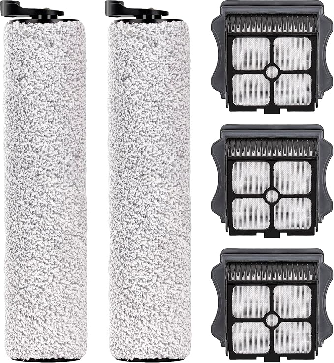 (5 Pieces) Replacement Brush Rollers and HEPA Filters Compatible with Tineco Floor One S3/ iFloor 3 Cordless Wet Dry Vacuum Cleaner, Replacement Parts Accessories Kit, 2 Main Brushes, 3 HEPA Filters
