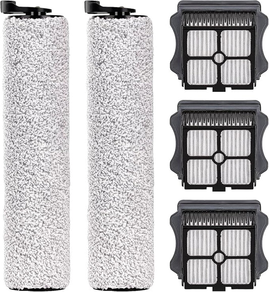 (5 Pieces) Replacement Brush Rollers and HEPA Filters Compatible with Tineco Floor One S3/ iFloor 3 Cordless Wet Dry Vacuum Cleaner, Replacement Parts Accessories Kit, 2 Main Brushes, 3 HEPA Filters