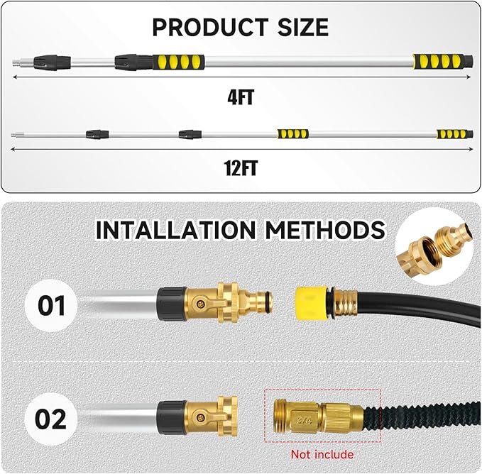 12FT Gutter Cleaning Tools,Up to 20FT Gutter Cleaner Tools from the Ground with Hose Attachment, Rain Gutters Cleaning Tool with Heavy-Duty Head for 2nd Story House