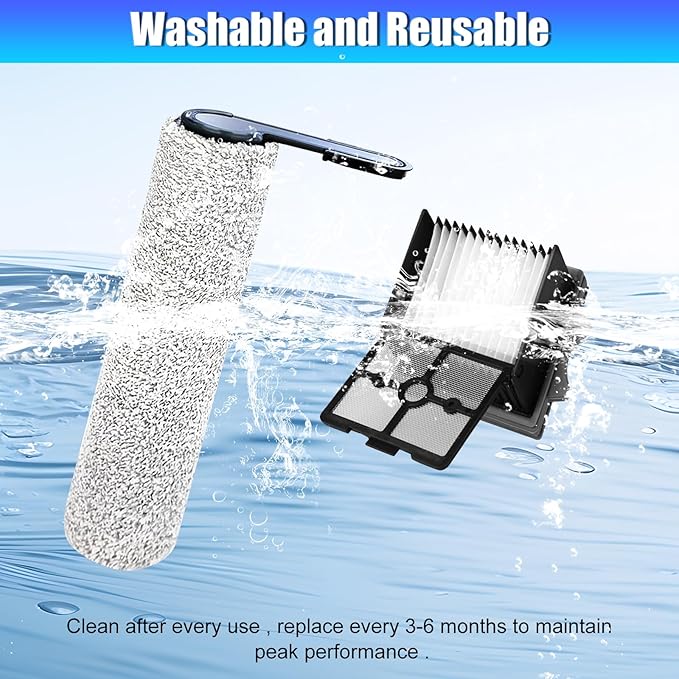 Floor ONE Stretch S6 Roller Brush and Filters for Tineco Floor ONE Stretch S6/Swtich S6/S7 Stretch/S9 Artist/i5 Stretch /i6 Stretch Wet Dry Cordless Cleaners-6Pack