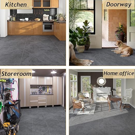 Freshtour Vinyl Flooring Roll, Versatile Removable PET Leather-Like Floor Covering, Waterproof & Durable, Easy Tape Installation, Cost-Effective for Any Room, Grey Marble/ 53.82 Sq.ft (39.3" x 197")