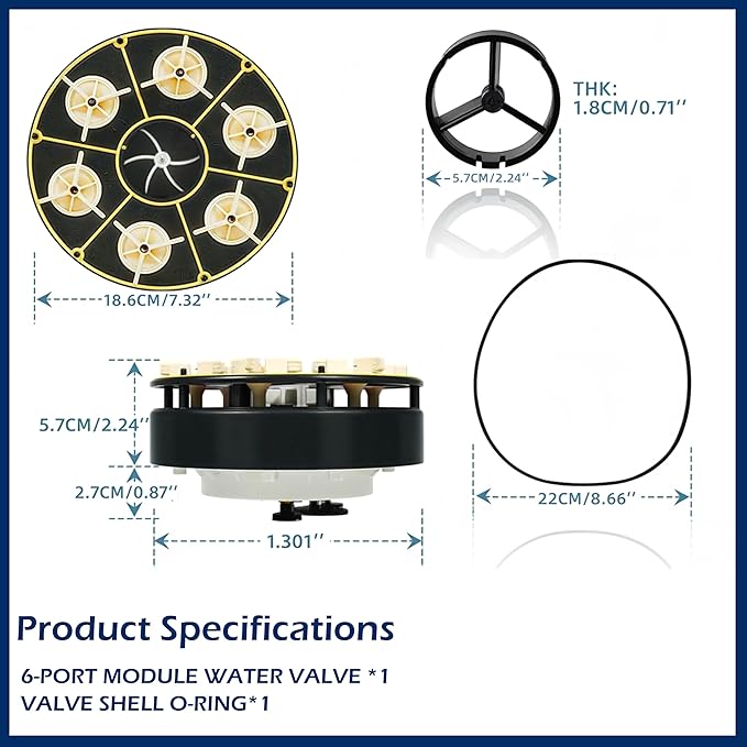 6-Port Water Valve Module Kit Compatible with Paramount In-Floor Pool Cleaning Systems – Replaces 004-302-4408-00 & Includes O-Ring – Fits PCC2000, Pool Valet, PV3, Vanquish & More