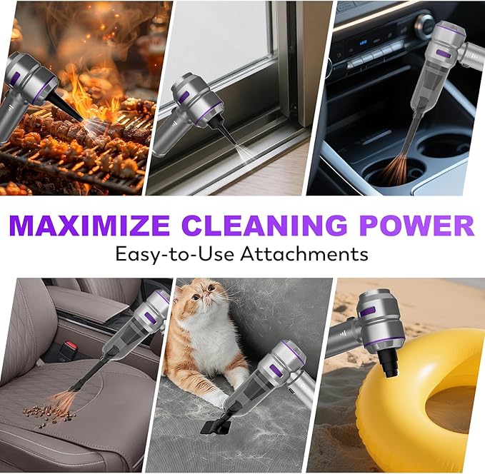 Handheld Car Vacuum Cleaner, 4-in-1 Cordless Vacuum Cleaner, 22000PA High Power Portable Car Vacuum with Brushless Motor, for Home, Office, Camping (Silver Purple)