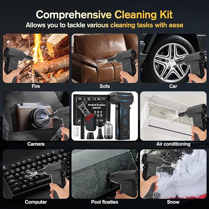 Electric Compressed Air Duster - 20,0000 RPM Rechargeable Cordless Turbo Blower, Portable Air Blower Gun for Cars, PC, Keyboard, Home & Outdoor Dust Cleaning (Replaces Compressed Air Cans)