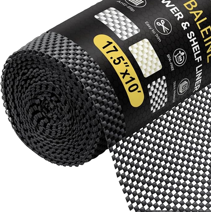BALEINE Cabinet Liner, 17.5 in x 10 Ft Drawer and Shelf Liner for Kitchen Cabinets Non-Adhesive, Non-Slip Protect Desks, Cupboard, Drawers, Shelves, Tableware (Black)