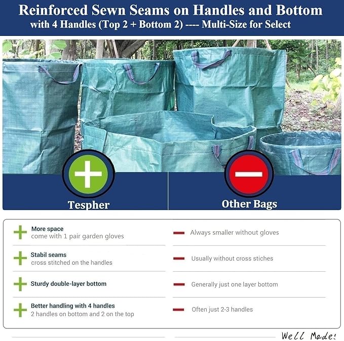 Professional 2-Pack 106 Gallon Big Lawn Garden Bags (D31,H31 inch) Large Yard Waste Bags with Gardening Gloves,Leaf Bag,Yard Debris Bags,Garden Trash Container,Lawn Grass Clippings,Weeds Bag 4 Handles