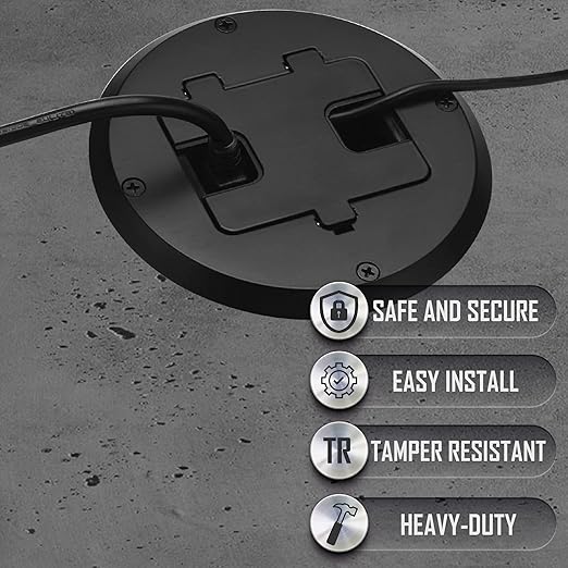 RACO Floor Box Kit 6239ACBK Black 15A/125V Duplex Receptacle Outlet with USB Ports, Single Gang Electrical Box for Wood Sub-Floor with 3.1A/5V Type A and C USB Outlet Receptacles for Home Improvement