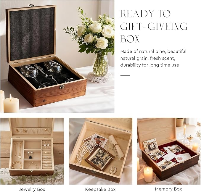 AW BRIDAL Engagement Gifts for Couples Wine Glasses Set, 2026 Fiance Gifts for Women and Newlyweds, Engaged Wine Glasses with Wine Stopper and Wood Keepsake Box, Bridal Shower Gifts for Bride