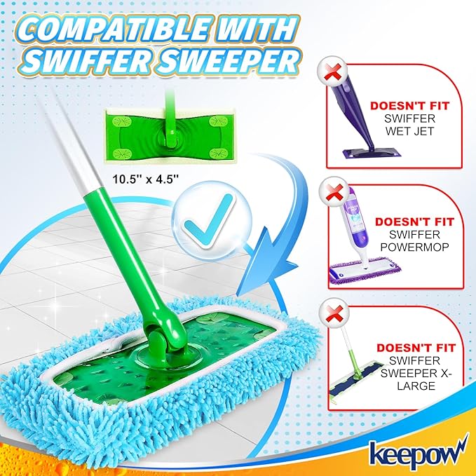 KEEPOW Wet Pads Refill for Swiffer Sweeper Mop and Sweep & Mop Deluxe - Dry Sweeping Cloths for Floor Mopping and Cleaning - Pet Heavy Duty Pads Refills, Upgraded Reusable (6 Pack)