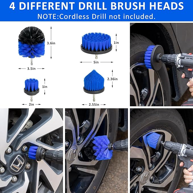 AUTODECO 30Pcs Car Detailing Brush Set, Car Detailing Kit, Auto Detailing Drill Brush Set, Car Detailing Brushes, Car Wash Cleaning Tools Kit for Interior, Exterior, Wheels, Blue