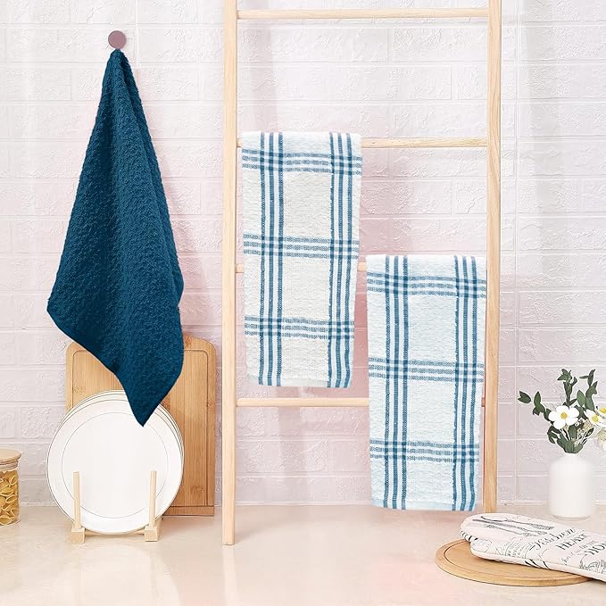 DAN RIVER Premium Kitchen Towels - [Pack of 6] 100% Cotton (16x 26 Inches) -Super Soft,Highly Absorbent, Quick Dry, Dish Towels for Kitchen Towels -Blue Opal