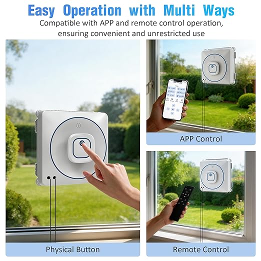 Window Cleaning Robot 8000Pa, Upgraded Dual Direction Auto-Spray Window Cleaner with 4 Cleaning Modes, Edge Detection, App&Remote Control, 15-Stage Anti-Fall for Outdoor/Indoor High Rise Windows