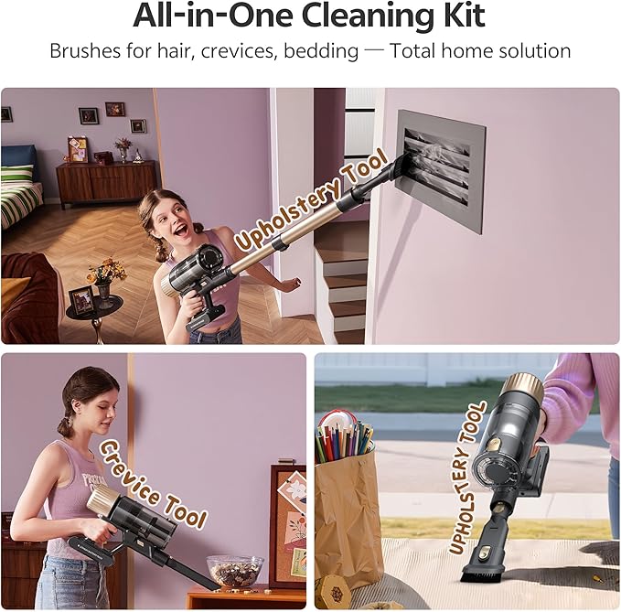 Ultenic Cordless Vacuum Cleaner, 600W 60KPA 65Mins, Stick Vacuum Cordless Rechargeable with Touch Screen, Self-Standing, 180° Lay-Flat, Anti-Tangle Handheld Vacuum Cleaners for Home/Pet Hair/Carpets
